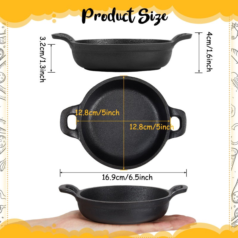 Ziliny Mini Cast Iron Skillets 5 x 5 x 1.3 Inch Cast Iron Pan Small Ramekin Set Black Casserole Dish Cookware Oven Safe Mini Skillets for Kitchen Indoor Outdoor Picnic (8 Pack) - Image 2
