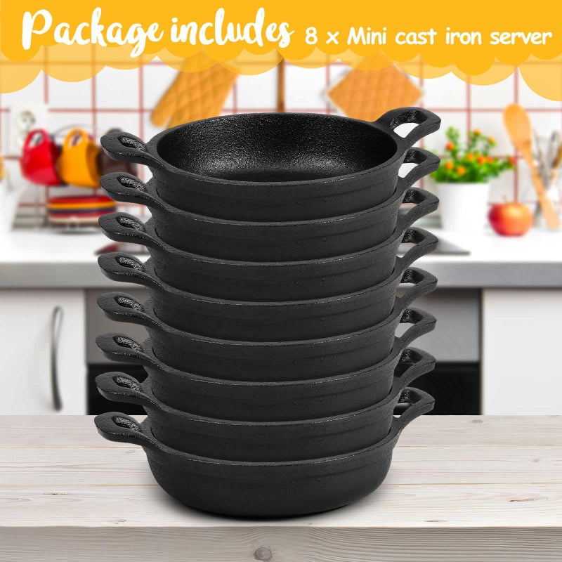 Ziliny Mini Cast Iron Skillets 5 x 5 x 1.3 Inch Cast Iron Pan Small Ramekin Set Black Casserole Dish Cookware Oven Safe Mini Skillets for Kitchen Indoor Outdoor Picnic (8 Pack) - Image 3