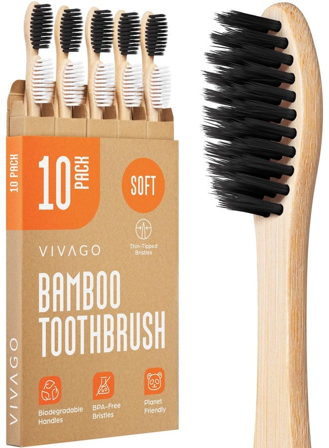 VIVAGO Soft Flossing Bamboo Toothbrushes 10 Pack - BPA Free Soft Bristles Toothbrushes for Adults, Natural Wooden Toothbrush - Image 1