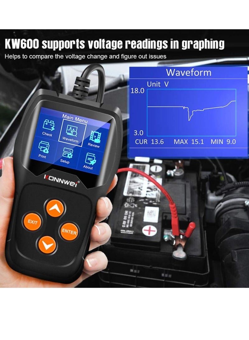 Konnwei كونوي KW600 جهاز اختبار بطارية السيارات 12 فولت احترافي 100-2000 CCA 220AH محلل تحميل بطارية السيارة ومختبر المولد للسيارة/القارب/الدراجة النارية - Image 2