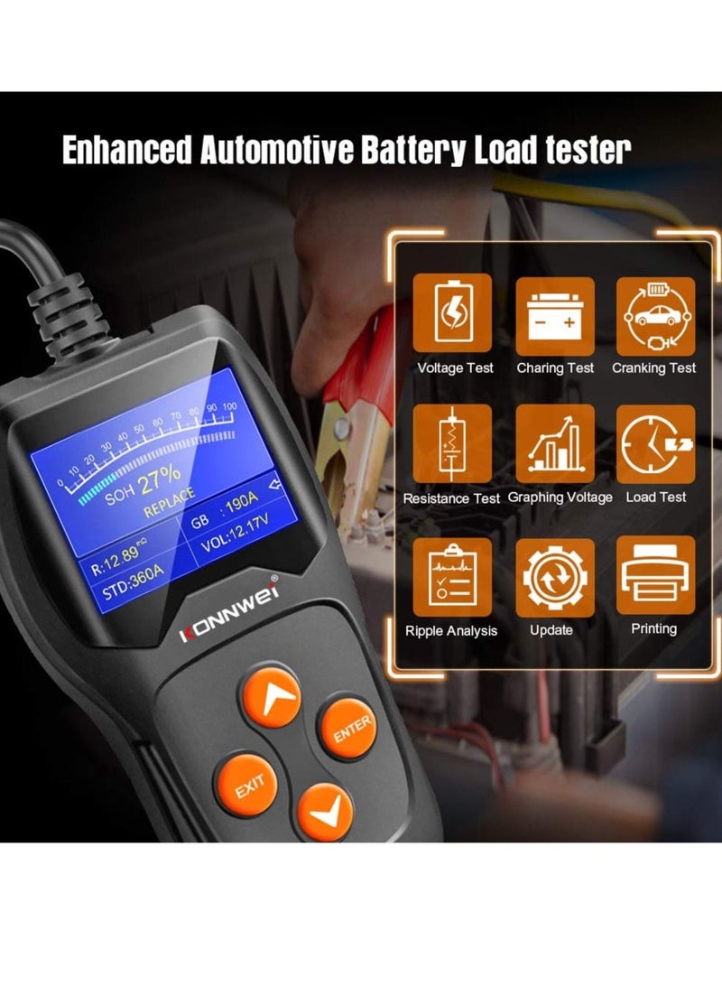 Konnwei كونوي KW600 جهاز اختبار بطارية السيارات 12 فولت احترافي 100-2000 CCA 220AH محلل تحميل بطارية السيارة ومختبر المولد للسيارة/القارب/الدراجة النارية - Image 4