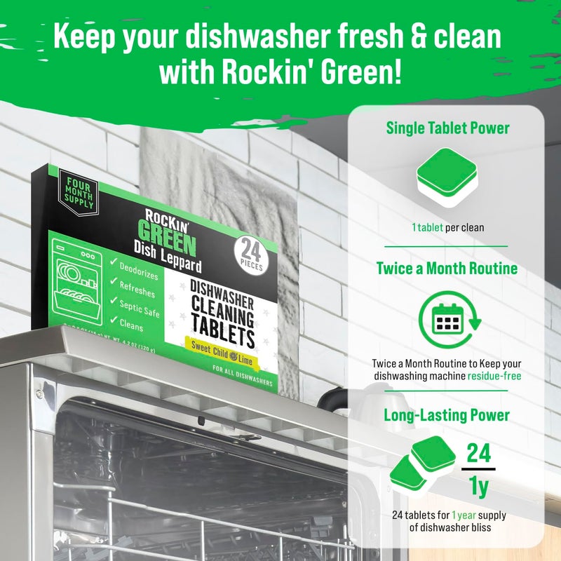 Rockin' Green Deep Cleaning and Deodorizing Tablets for Dishwashers, Washing Machines, and Garbage Disposals, Removes Odor and Residue (Dishwasher Cleaning Tablets, 24 Pack) - Image 4