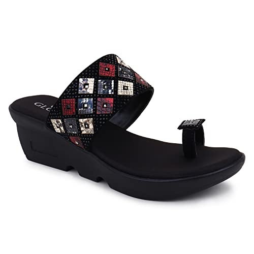 Gloss! GLOSS Women's Fashionable, Soft & Comfortable Casual Black Wedges (4965) - Image 4