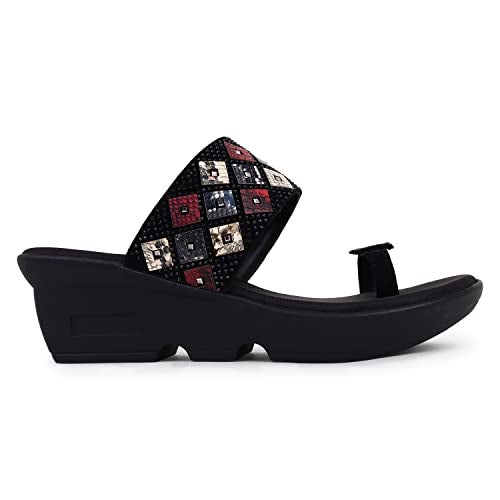 Gloss! GLOSS Women's Fashionable, Soft & Comfortable Casual Black Wedges (4965) - Image 5