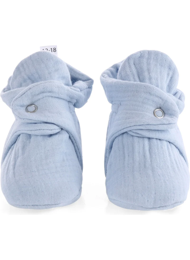 Ella Bonna Organic Cotton Muslin Baby Booties, Newborn Slippers, blue