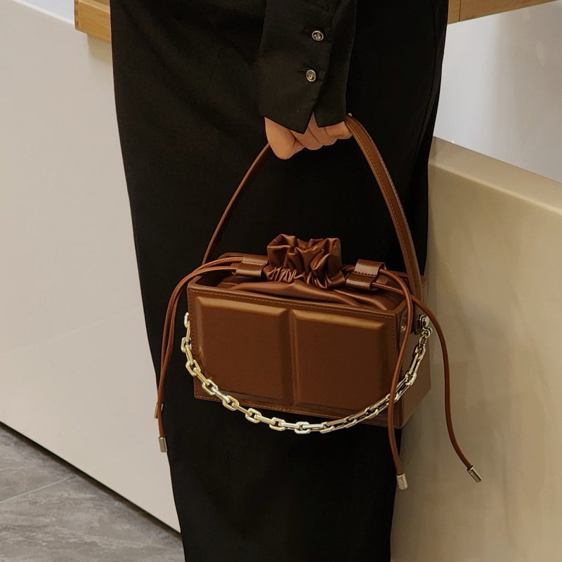 Exquisite Cowhide Box Bag Genuine Leather New Fashion Small Square Bag Niche Hand Shoulder Crossbody Bag Small Square Bag - Image 1