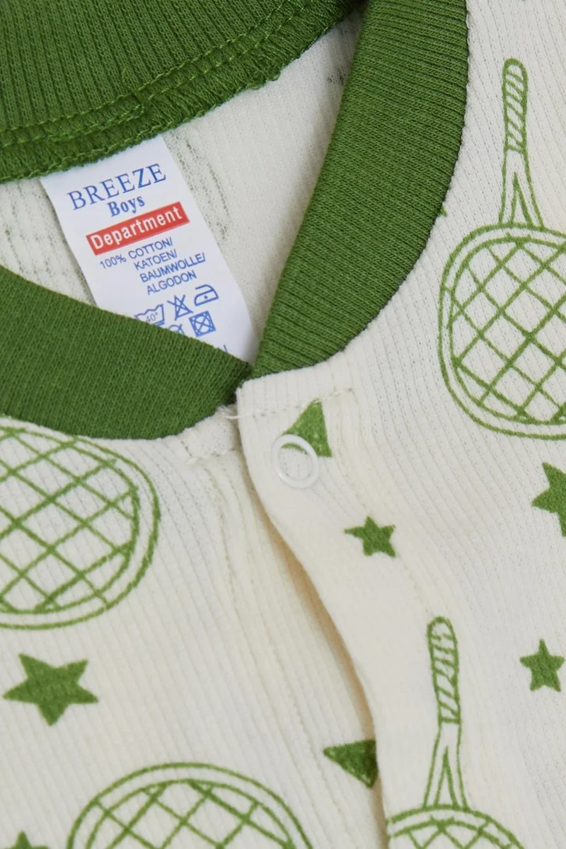 Breeze Baby Boy Booties Jumpsuit Sports Themed Racket Patterned 0-6 Months, Ecru