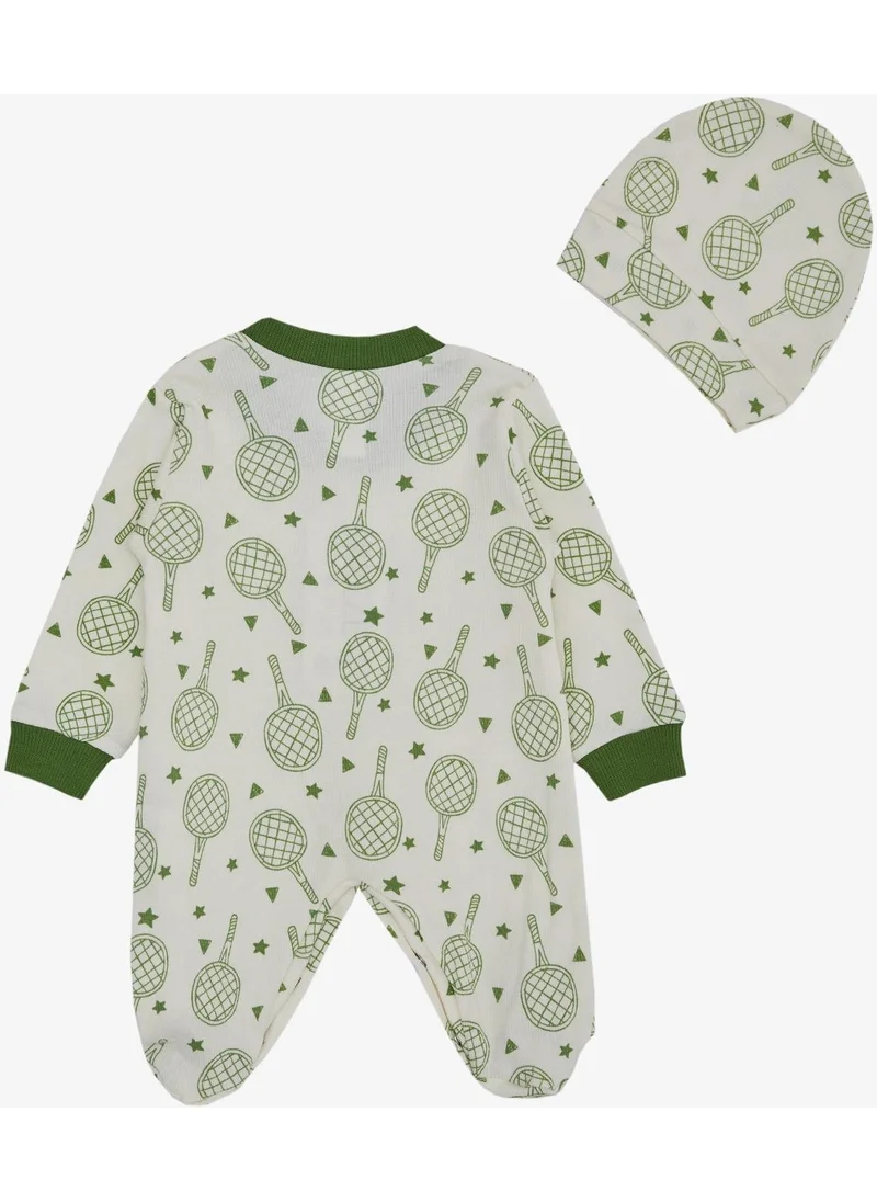 Breeze Baby Boy Booties Jumpsuit Sports Themed Racket Patterned 0-6 Months, Ecru