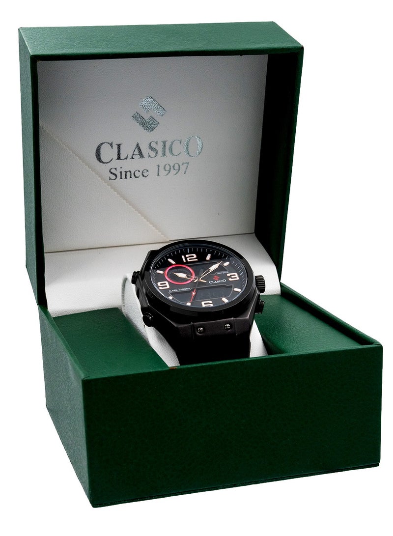 Clasico ساعة ديو فليكس التناظرية + الرقمية – إصدار مظلم مع حزام سيليكون فاخر – حركة إليت Y121 – تصميم مقاوم للماء - Image 4