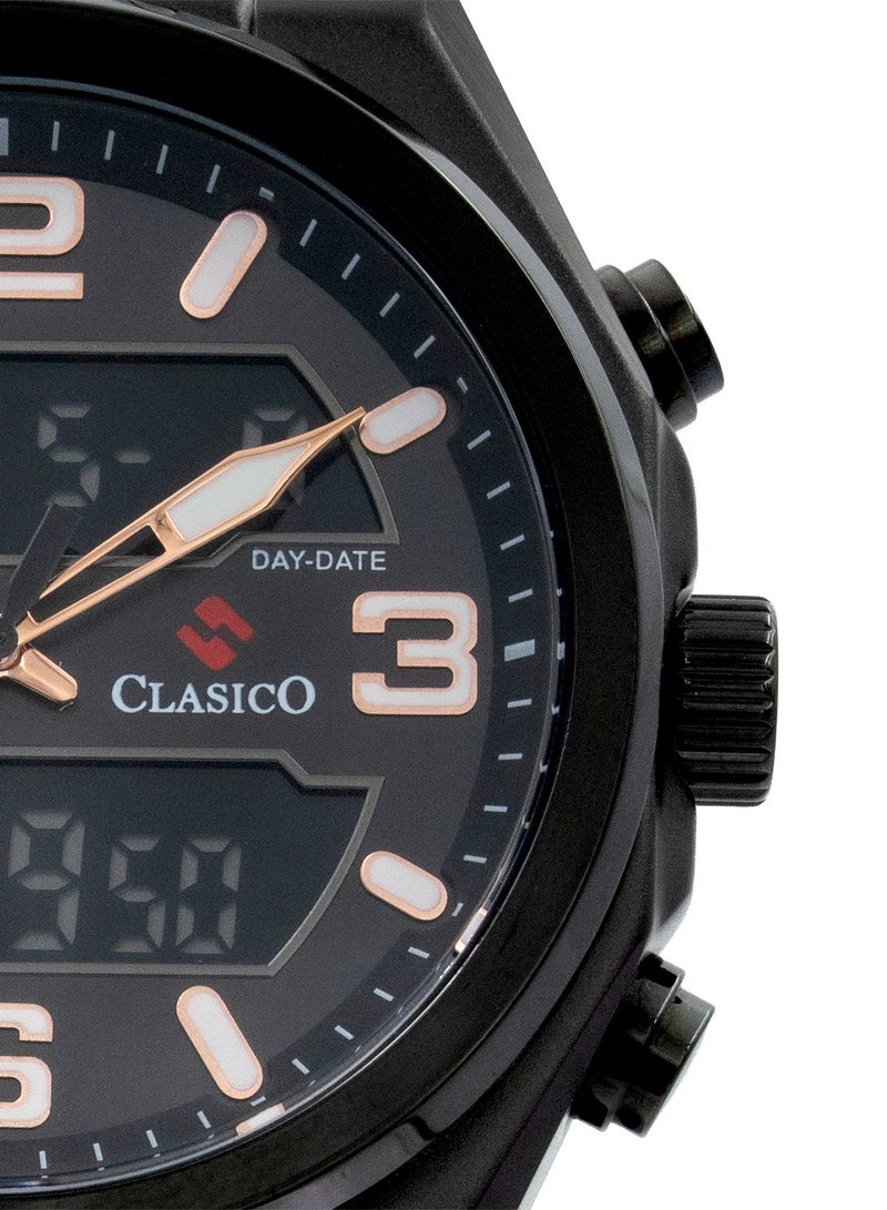 Clasico ساعة ديو فليكس التناظرية + الرقمية – إصدار مظلم مع حزام سيليكون فاخر – حركة إليت Y121 – تصميم مقاوم للماء - Image 3