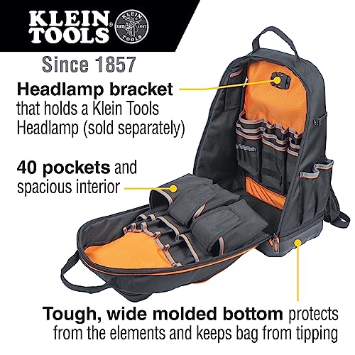 Klein Tools 62800BP Backpack Tool Bag Tradesman Pro ExtraLarge 40Pocket Electrician Jobsite Backpack with Molded Bottom Charging Port - Image 3