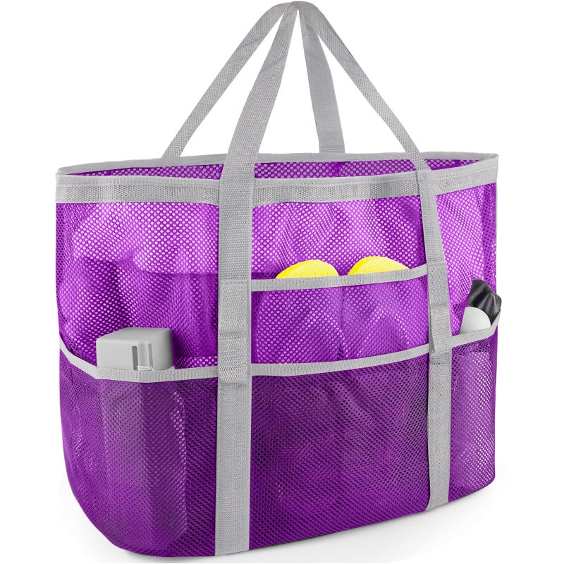 SRISE Mesh Beach Bag - Large Beach Tote Bag for Family Beach Bag for Toys & Vacation Essentials - Purple - Image 1