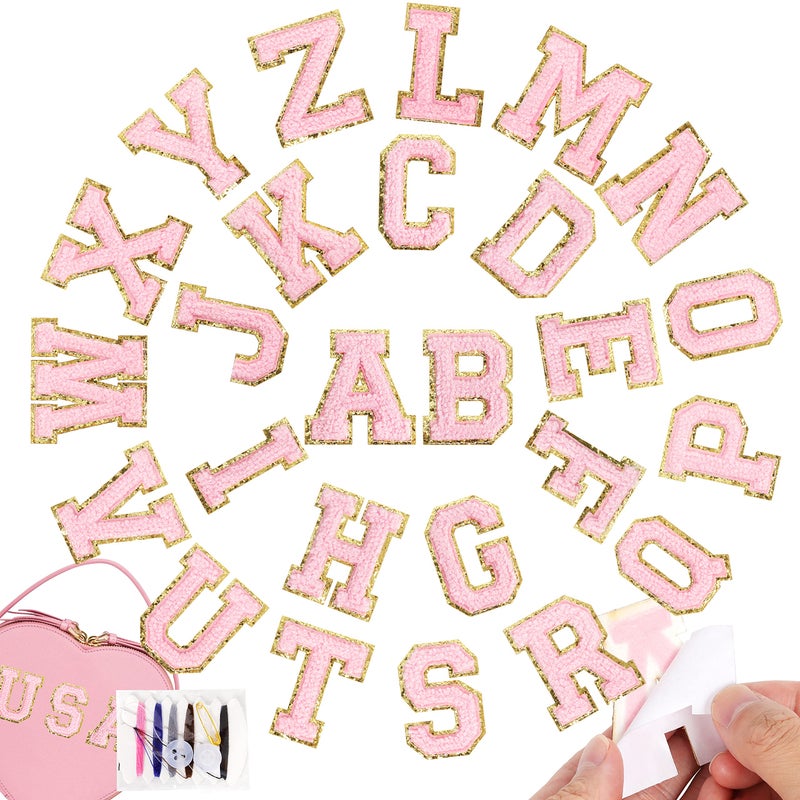 NICEVINYL NICEVINYL SelfAdhesive Chenille Letters Patches 26PCS Pink Letter Patches Stickers Varsity Letter Patches Stick on Preppy Patch for Backpacks Hats Bags Decor