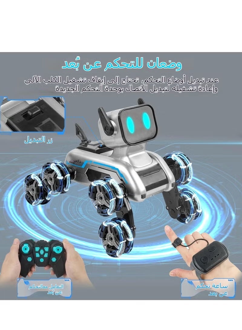هيومان جوي روبوت يعمل بالتحكم عن بُعد — كلب آلي بتردد 2.4 جيجاهرتز، مزود بنظام دفع ثماني العجلات وقدرات استعراضية، مع مؤثرات صوتية وضوئية، وخاصية التحكم عبر الإيماءات؛ يتضمن بطاريتين قابلتين لإعادة الشحن. هدية عيد ميلاد مثالية للأولاد والبنات. - Image 2
