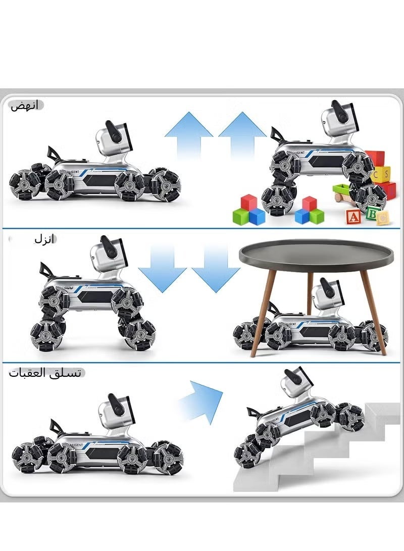 هيومان جوي روبوت يعمل بالتحكم عن بُعد — كلب آلي بتردد 2.4 جيجاهرتز، مزود بنظام دفع ثماني العجلات وقدرات استعراضية، مع مؤثرات صوتية وضوئية، وخاصية التحكم عبر الإيماءات؛ يتضمن بطاريتين قابلتين لإعادة الشحن. هدية عيد ميلاد مثالية للأولاد والبنات. - Image 4