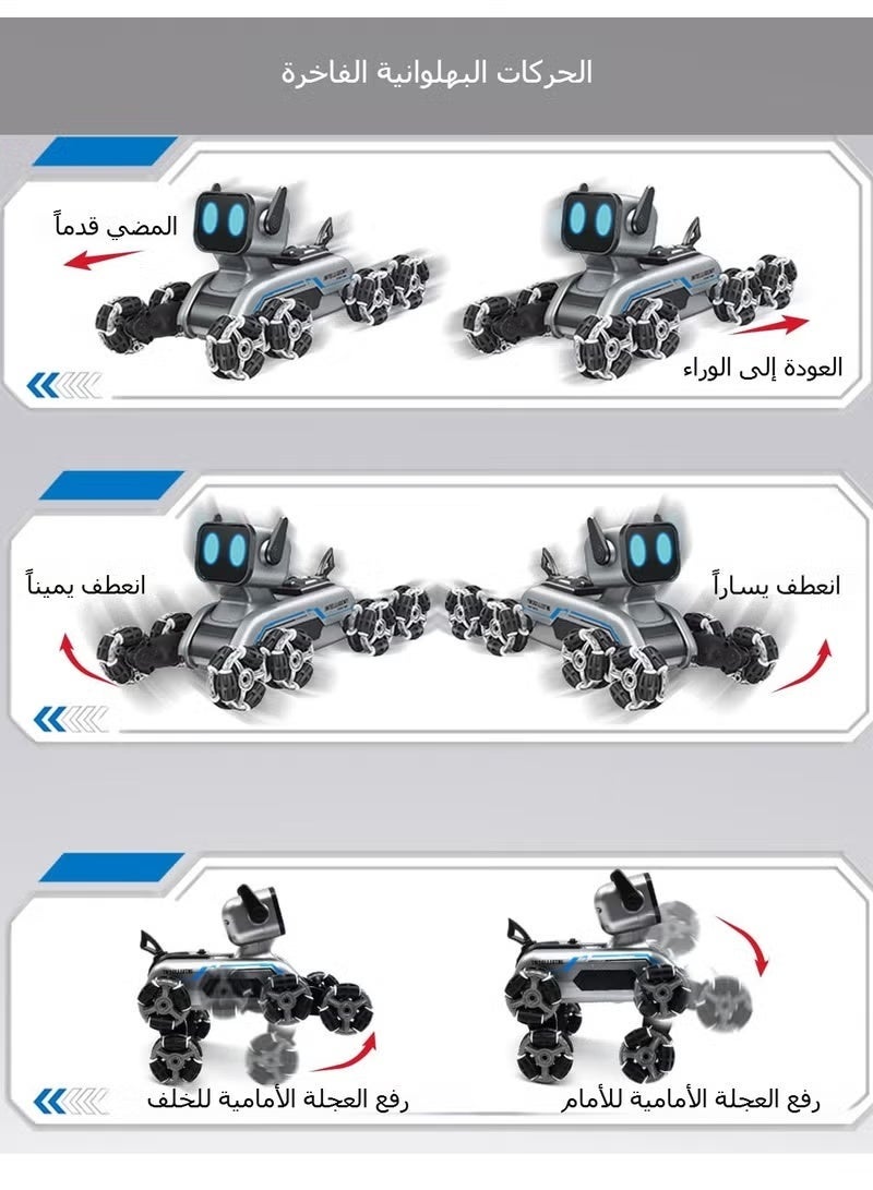 هيومان جوي روبوت يعمل بالتحكم عن بُعد — كلب آلي بتردد 2.4 جيجاهرتز، مزود بنظام دفع ثماني العجلات وقدرات استعراضية، مع مؤثرات صوتية وضوئية، وخاصية التحكم عبر الإيماءات؛ يتضمن بطاريتين قابلتين لإعادة الشحن. هدية عيد ميلاد مثالية للأولاد والبنات. - Image 3
