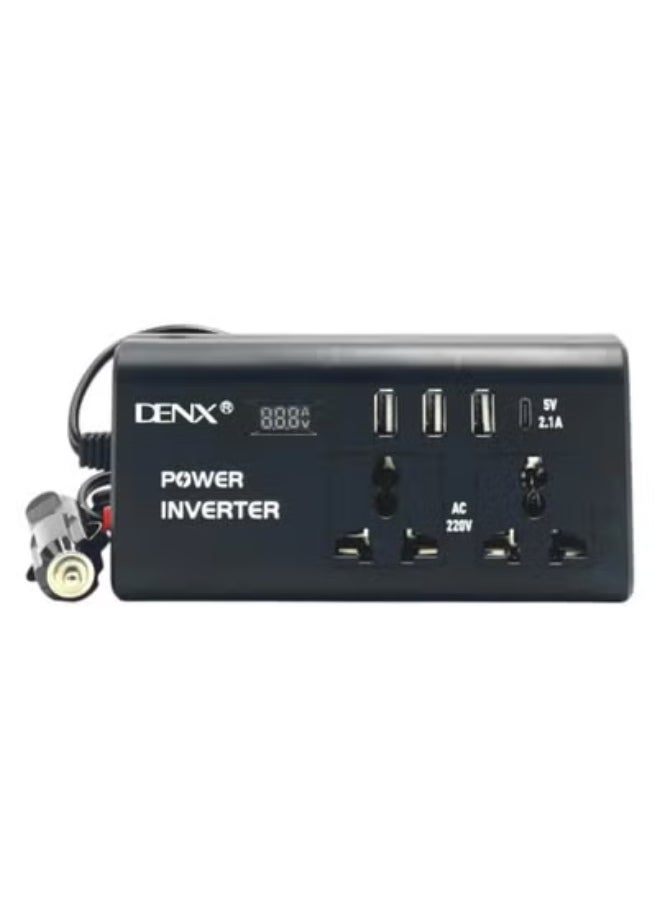 Denx Car Power Inverter 12V DC to 220V AC Converter with 3 USB Ports (5V/2.1A), Universal Power Socket, Compact & Portable Design, LED Indicator, Built-in Multi-Layer Safety Protection – Ideal for Road Trips, Mobile Charging & Small Electronics  - Image 2