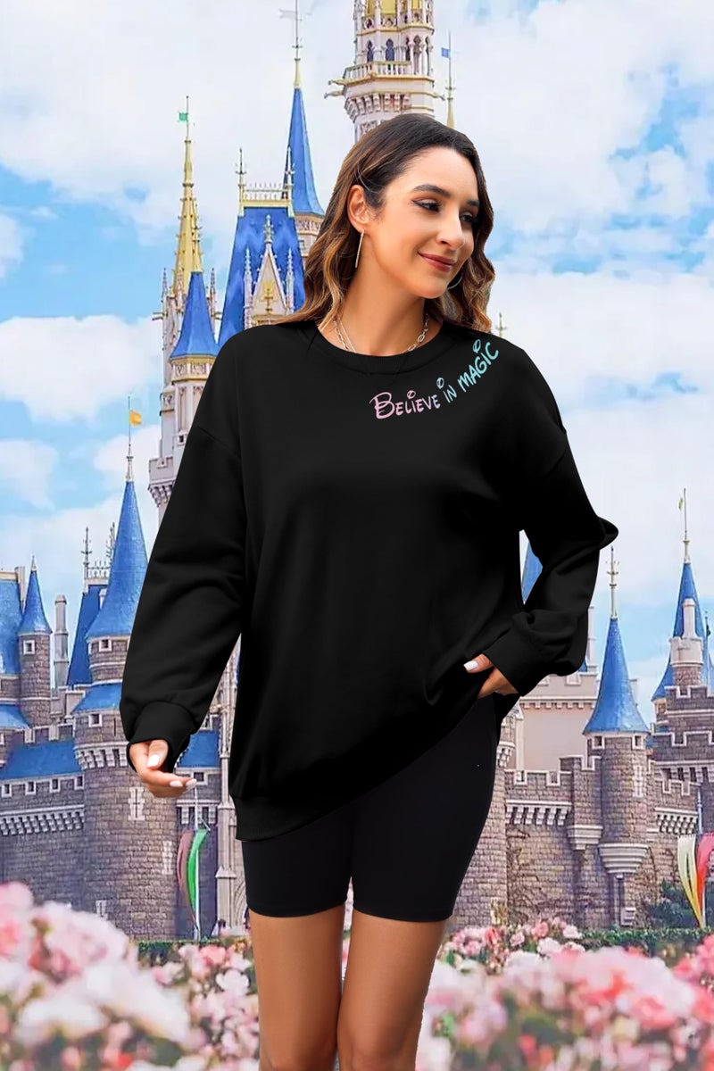 MYHALF Believe In The Magic Sweatshirt Women Crewneck Magic Pullover Shirt Family Vacation Castle Graphic Top Black - Image 4