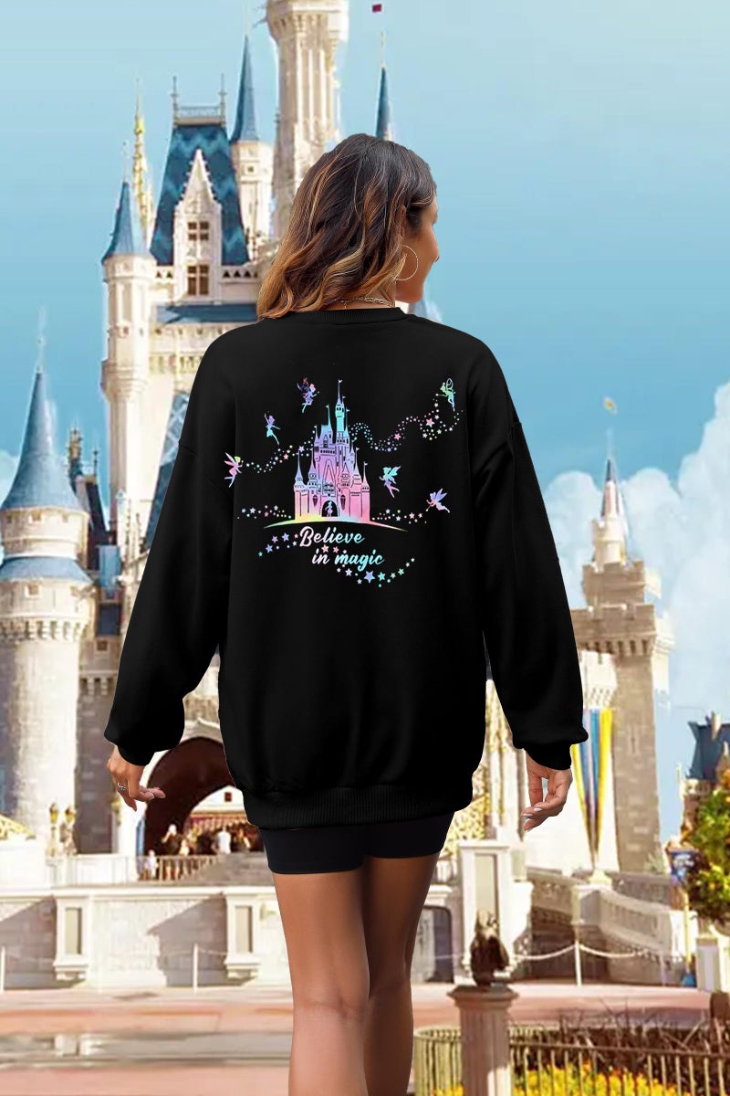 MYHALF Believe In The Magic Sweatshirt Women Crewneck Magic Pullover Shirt Family Vacation Castle Graphic Top Black - Image 5