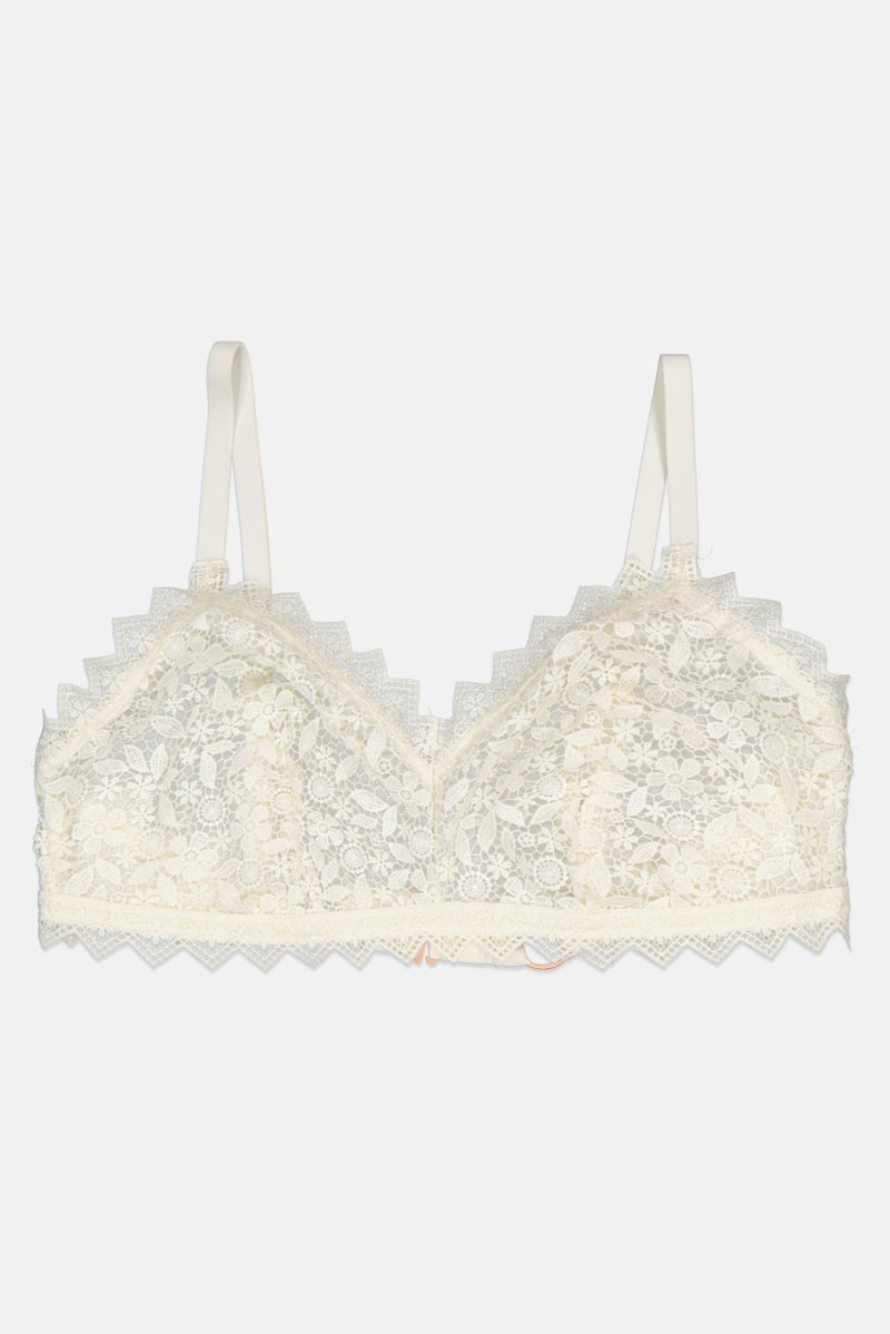 Aerie Women Textured Lace Lightly Padded Bra, Off White  - Image 1
