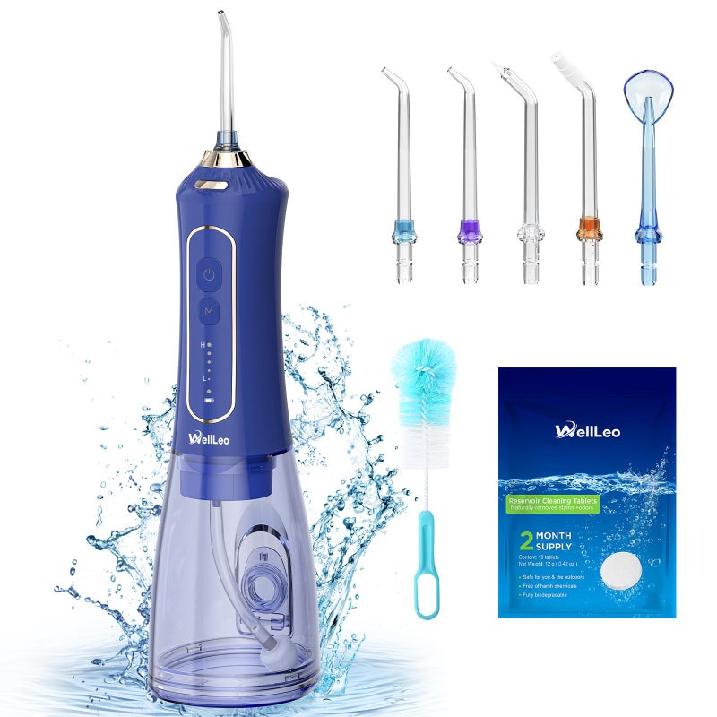 WellLeo Water Flossers for Teeth 300ML Cordless Oral Irrigator Rechargeable Dental Flosser Picks with 5 Modes 5 Jet TipsIPX7 Waterproof Teeth Cleaner for Braces Gum Care Home Travel Use