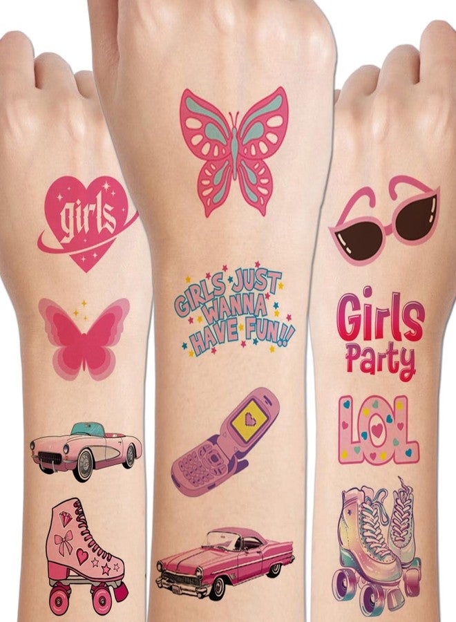 CHARLENT Pink Temporary Tattoos for Girls Party Supplies - 80 PCS Retro Pink Temporary Tattoos for Girls Birthday Party Favors Goodie Bag Fillers - Image 1