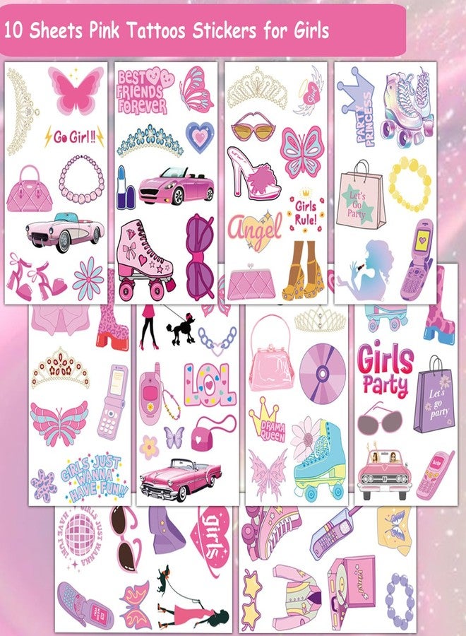 CHARLENT Pink Temporary Tattoos for Girls Party Supplies - 80 PCS Retro Pink Temporary Tattoos for Girls Birthday Party Favors Goodie Bag Fillers - Image 2