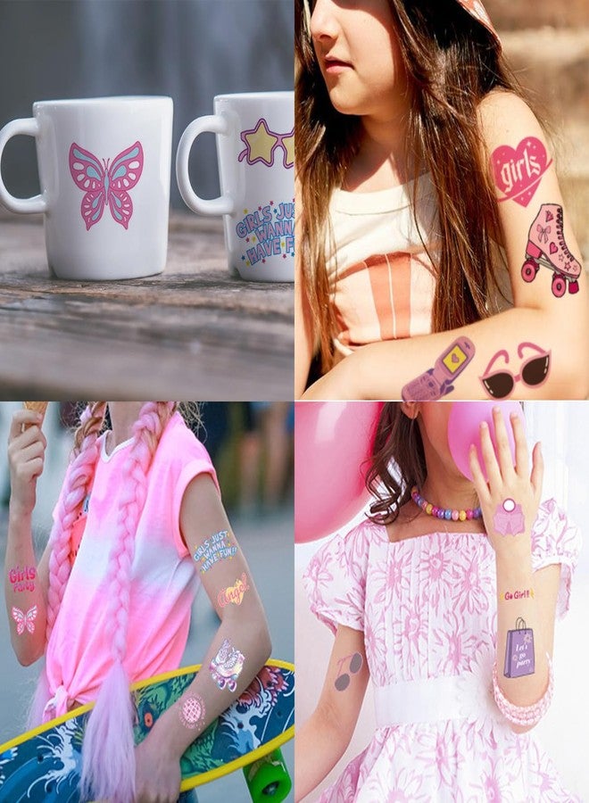 CHARLENT Pink Temporary Tattoos for Girls Party Supplies - 80 PCS Retro Pink Temporary Tattoos for Girls Birthday Party Favors Goodie Bag Fillers - Image 4