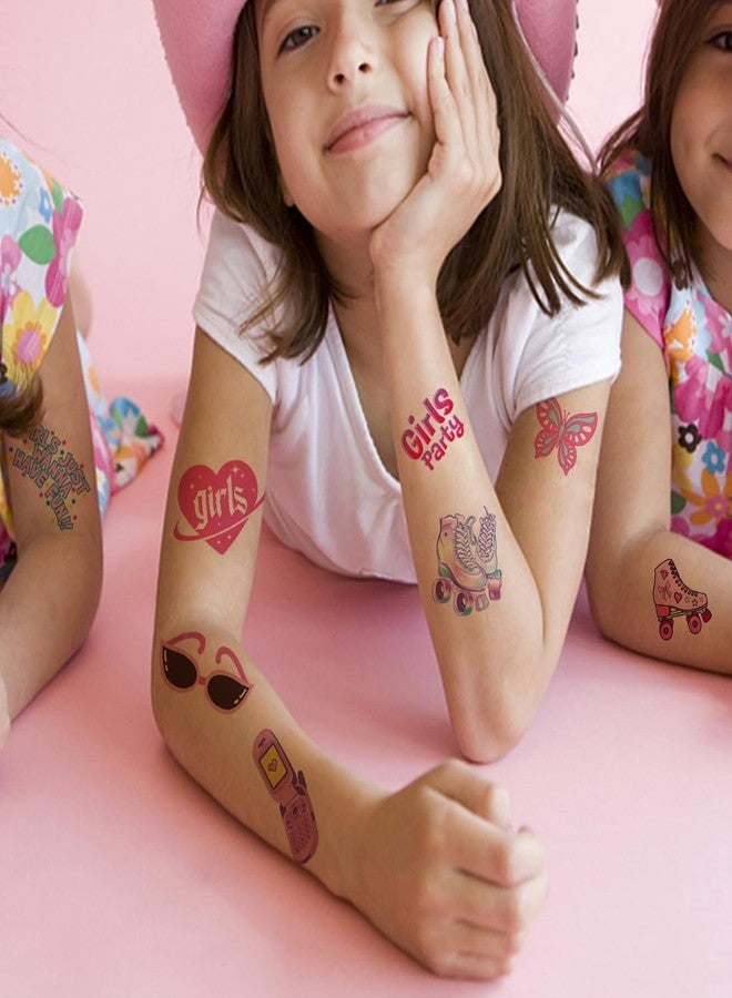 CHARLENT Pink Temporary Tattoos for Girls Party Supplies - 80 PCS Retro Pink Temporary Tattoos for Girls Birthday Party Favors Goodie Bag Fillers - Image 3