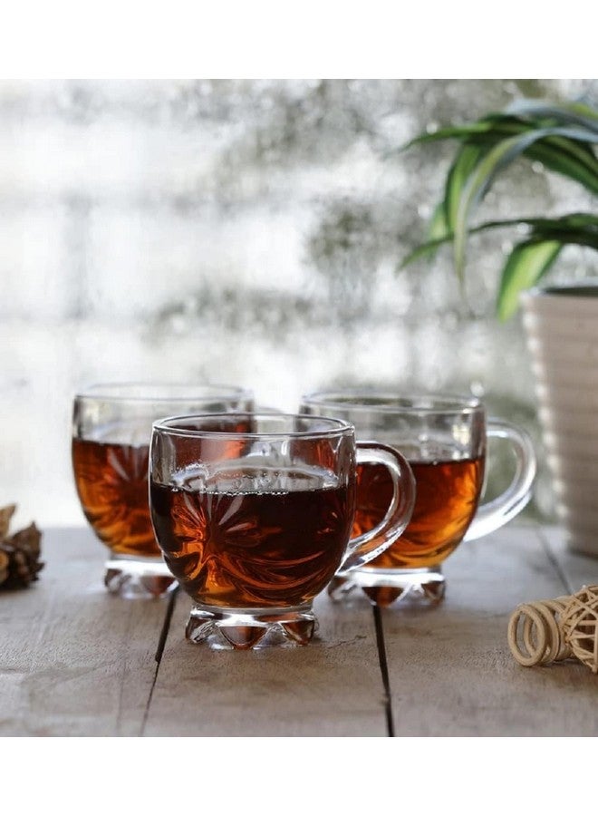 VILON VILON Italian Premium Glass Tea Cup Set | Coffee Mugs with Handle Transparent Drinking Cup for Milk, Cappuccino, Hot Chocolate & Cold Beverages | 150ml| Set of 6 (Star Teacup 150ML 6) - Image 3