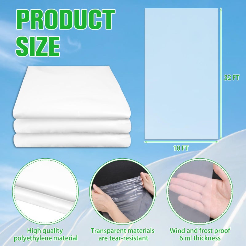 Vevitts Greenhouse Plastic Film, 6 Mil Thickness Greenhouse Plastic Sheeting, Clear Polyethylene Film UV Resistant for Gardening, Farming, Agriculture (10 x 32 FT) - Image 2