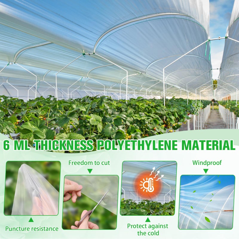 Vevitts Greenhouse Plastic Film, 6 Mil Thickness Greenhouse Plastic Sheeting, Clear Polyethylene Film UV Resistant for Gardening, Farming, Agriculture (10 x 32 FT) - Image 4