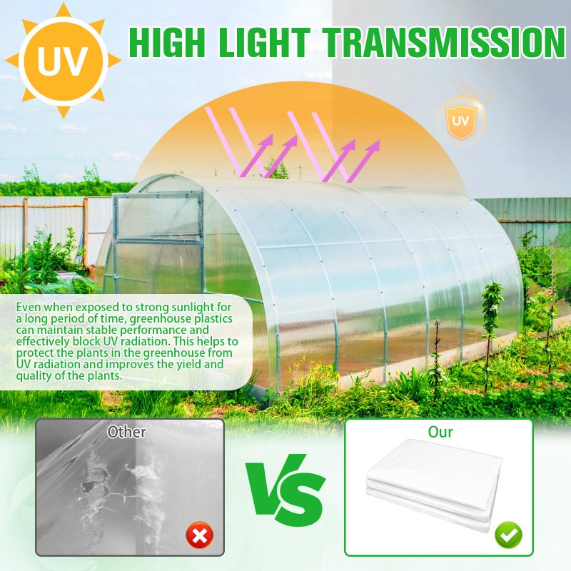 Vevitts Greenhouse Plastic Film, 6 Mil Thickness Greenhouse Plastic Sheeting, Clear Polyethylene Film UV Resistant for Gardening, Farming, Agriculture (10 x 32 FT) - Image 3