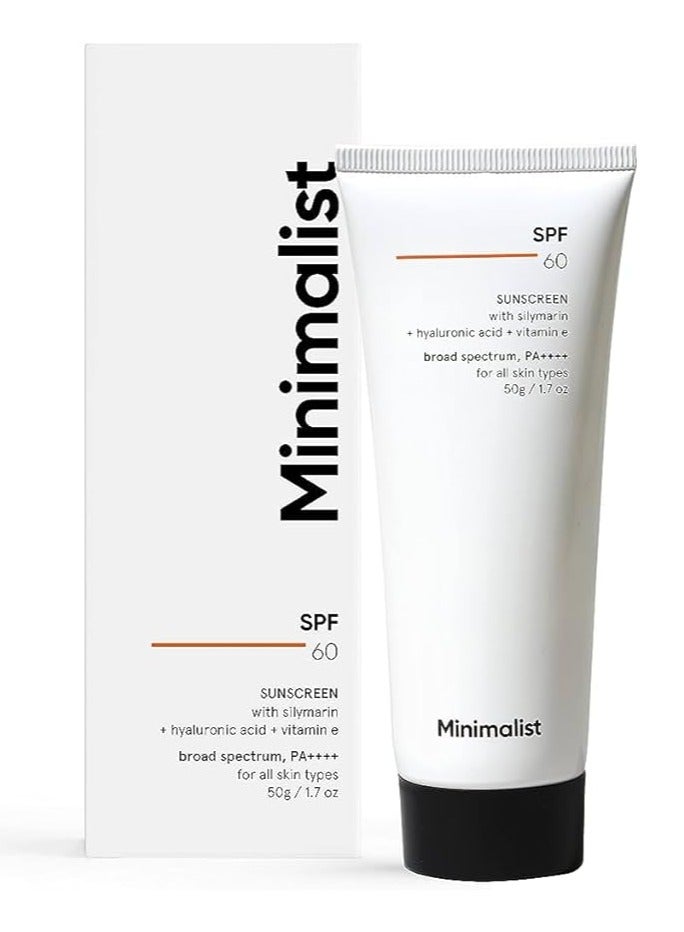 Minimalist SPF 60+ PA ++++ Face Sunscreen With Antioxidant Silymarin For Complete Sun Protection | Oxybenzone & OMC Free | 50 gm - Image 1