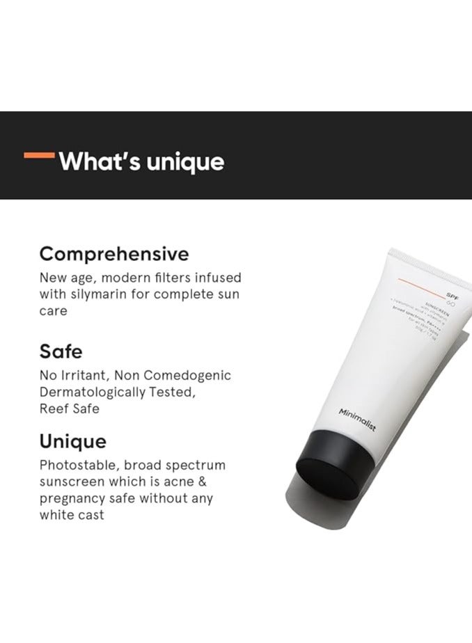 Minimalist SPF 60+ PA ++++ Face Sunscreen With Antioxidant Silymarin For Complete Sun Protection | Oxybenzone & OMC Free | 50 gm - Image 2