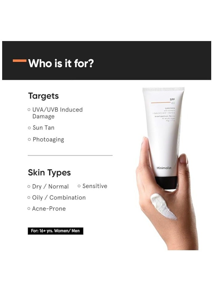 Minimalist SPF 60+ PA ++++ Face Sunscreen With Antioxidant Silymarin For Complete Sun Protection | Oxybenzone & OMC Free | 50 gm - Image 3