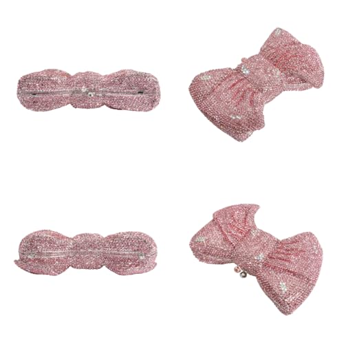 Tngan Women Luxury Bowknot Shaped Evening Clutch Sparkling Rhinestones Handbag for Banquet Wedding Party, Pink 2 - Image 5