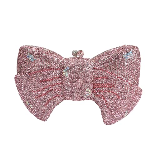 Tngan Women Luxury Bowknot Shaped Evening Clutch Sparkling Rhinestones Handbag for Banquet Wedding Party, Pink 2 - Image 1