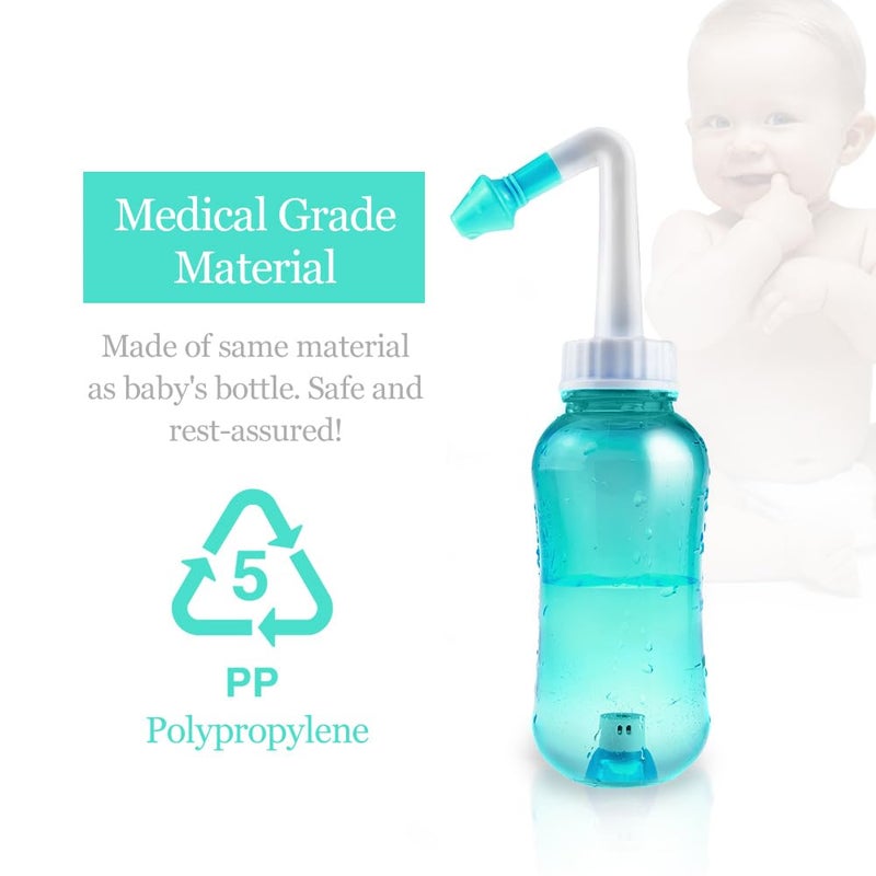 waterpulse وعاء ووتر بالز لتنظيف الجيوب الأنفية، زجاجة غسل الأنف، زجاجة تنظيف الجيوب الأنفية، ري ضغط وعاء نتّي مع ملصق ترمومتر للبالغين والأطفال خالية من BPA (أخضر) - Image 2