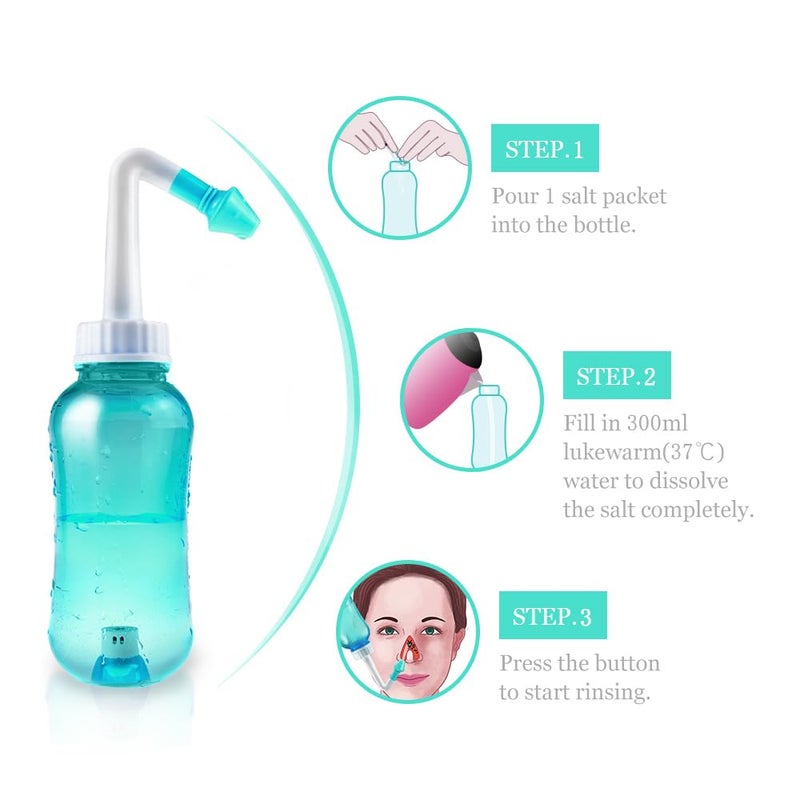 waterpulse وعاء ووتر بالز لتنظيف الجيوب الأنفية، زجاجة غسل الأنف، زجاجة تنظيف الجيوب الأنفية، ري ضغط وعاء نتّي مع ملصق ترمومتر للبالغين والأطفال خالية من BPA (أخضر) - Image 5