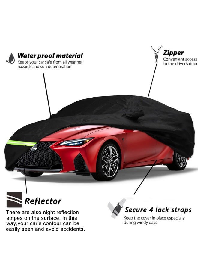 Yixin Waterproof Car Cover for 2005-2024 Lexus is IS200 IS200t IS250 IS250C IS300 IS350 IS350C ISF Sport Car Cover Custom Fit 100% Waterproof Windproof Strap & Single Door Zipper Up to 188'' L（Black） - Image 2