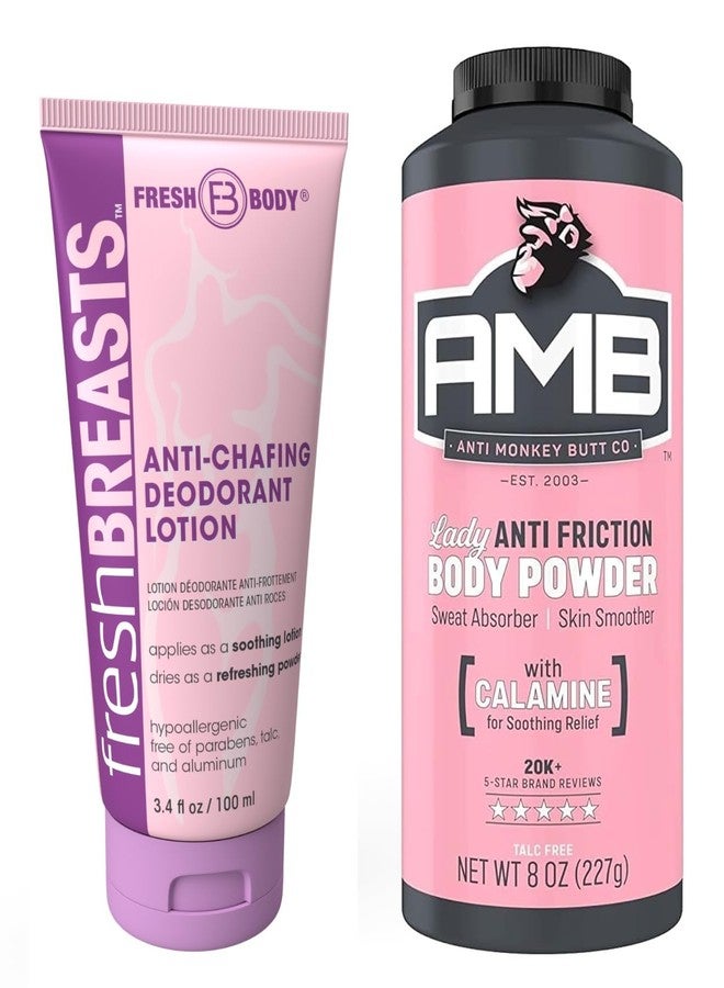 Fresh Body FB Ladies No Sweat Bundle: Fresh BREASTS Lotion, 3.4oz - The Solution for Women and Lady Anti-Monkey Butt Body Powder, 8oz - Image 1