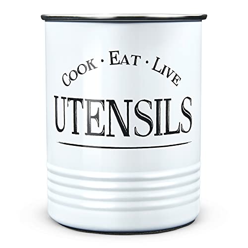 Walford Home Original Kitchen Utensil Holder Crock White With Premium Padded Base  Vintage Farmhouse Home Kitchen Decor  Large Kitchen Tool Utensil Storage Caddy Organizer