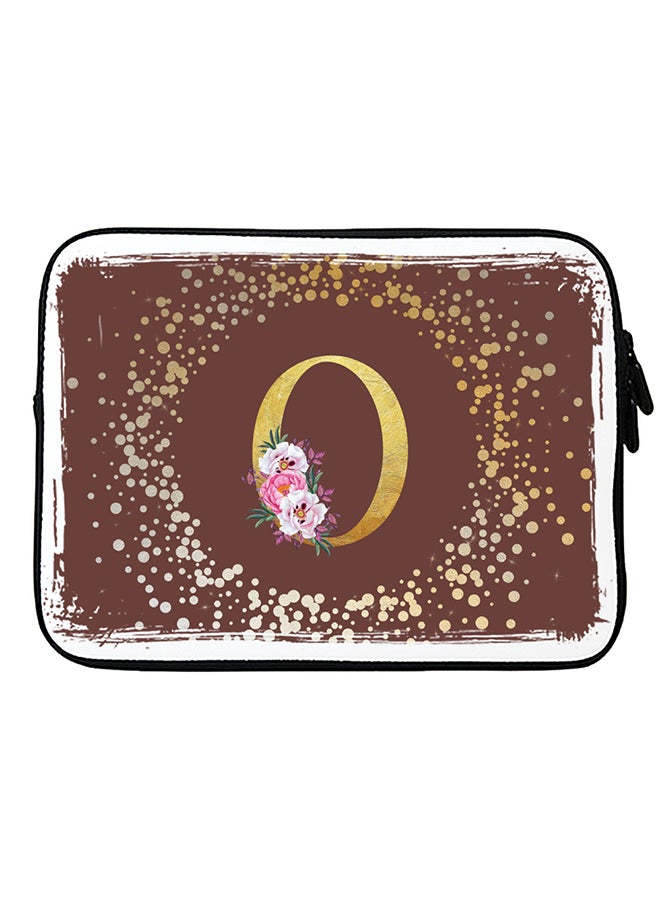 Stylizedd Laptop Sleeve Bag for Macbook 13, 14, 15, 16 inch- Custom Monogram Initial Letter Floral Pattern Alphabet - O  (Brown)  - Image 1