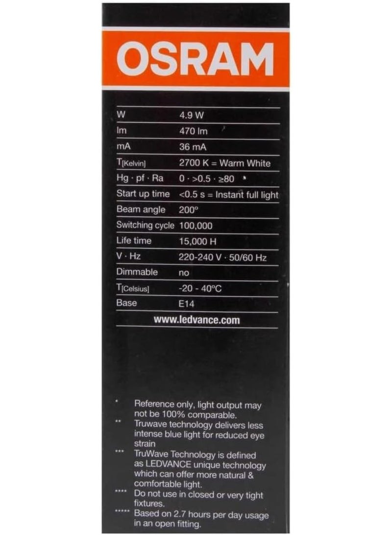 Osram LED Value E27 Classic B40 4.7W 2700K Warm White Frosted Non-Dimmable Energy-Saving LED Bulb - Image 4