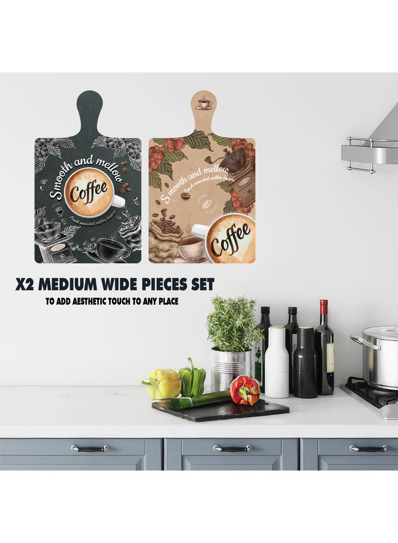 A set of 2 wooden wall decor pieces shaped like coasters or cutting boards, featuring elegant high-resolution printed illustrations. Comes with strong double-sided adhesive backing for easy installation. Size: 29×18.5 cm. Printed with a glossy protective layer that resists dust, fading, and daily wear - Image 4