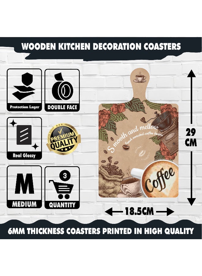 A set of 2 wooden wall decor pieces shaped like coasters or cutting boards, featuring elegant high-resolution printed illustrations. Comes with strong double-sided adhesive backing for easy installation. Size: 29×18.5 cm. Printed with a glossy protective layer that resists dust, fading, and daily wear - Image 5