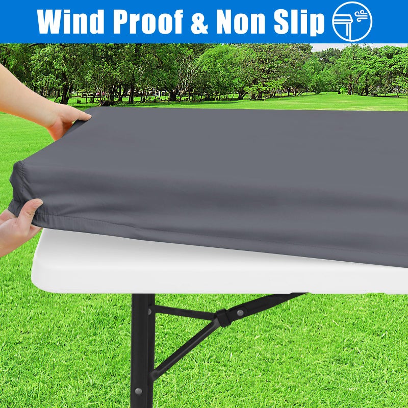 Spotjoy Rectangle Picnic Table Cloth  Waterproof Elastic Fitted Tablecloths  Washable Polyester Table Cover for Camping  Indoor and Outdoor (Grey  30""x72"") - Image 3