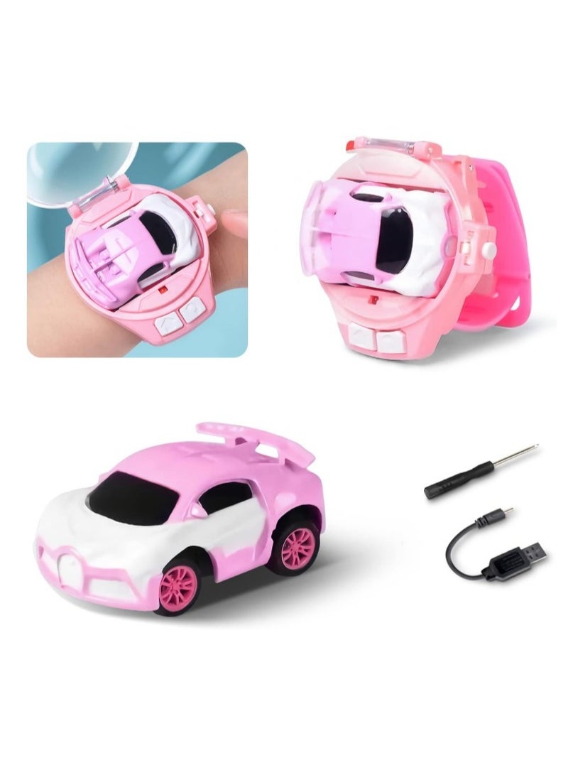Mini Remote Control Car Watch Toys for Kids, 2.4 GHz Cute Wrist Racing Car Watch Toy Tiktok Watch Car Toys, USB Charging Cartoon RC Small Car Interactive Game Toys, Gift for Boys Girls - Image 1