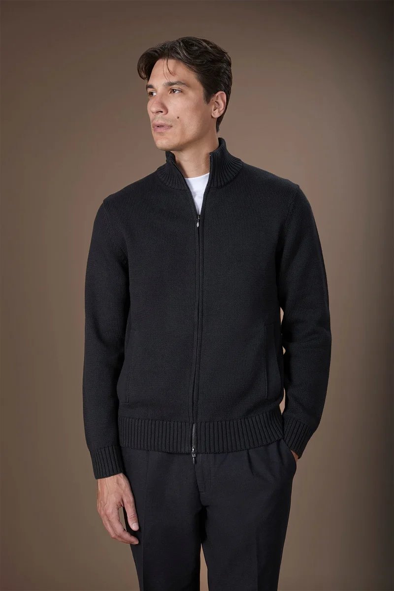 دوبل غانغر Men's 100% cotton cardigan - Forest Green